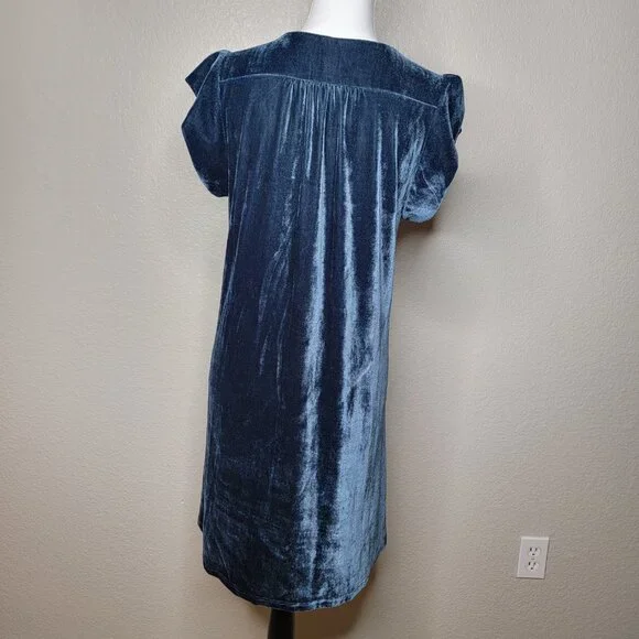 Anthropologie THML Navy Blue Velvet Embroidered Boho Dress Size Medium - Picture 4 of 9